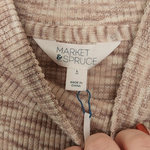 Market & Spruce Mock Turtleneck Long Sleeve Ribbed Sweater Taupe Size L - Picture 6 of 11